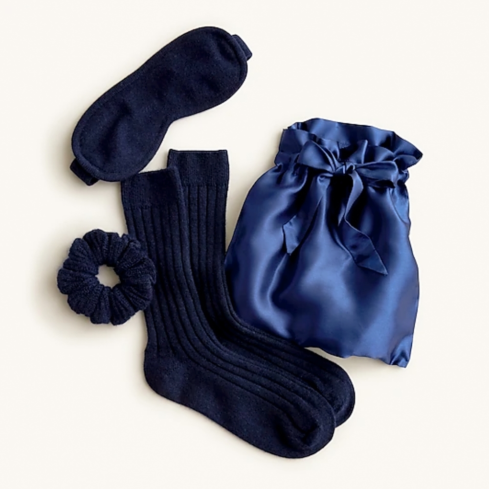 🔥50% OFF FLASH🔥 J.Crew 💙 CASHMERE Luxe Sleep Gift Set Navy Blue $130 NWT